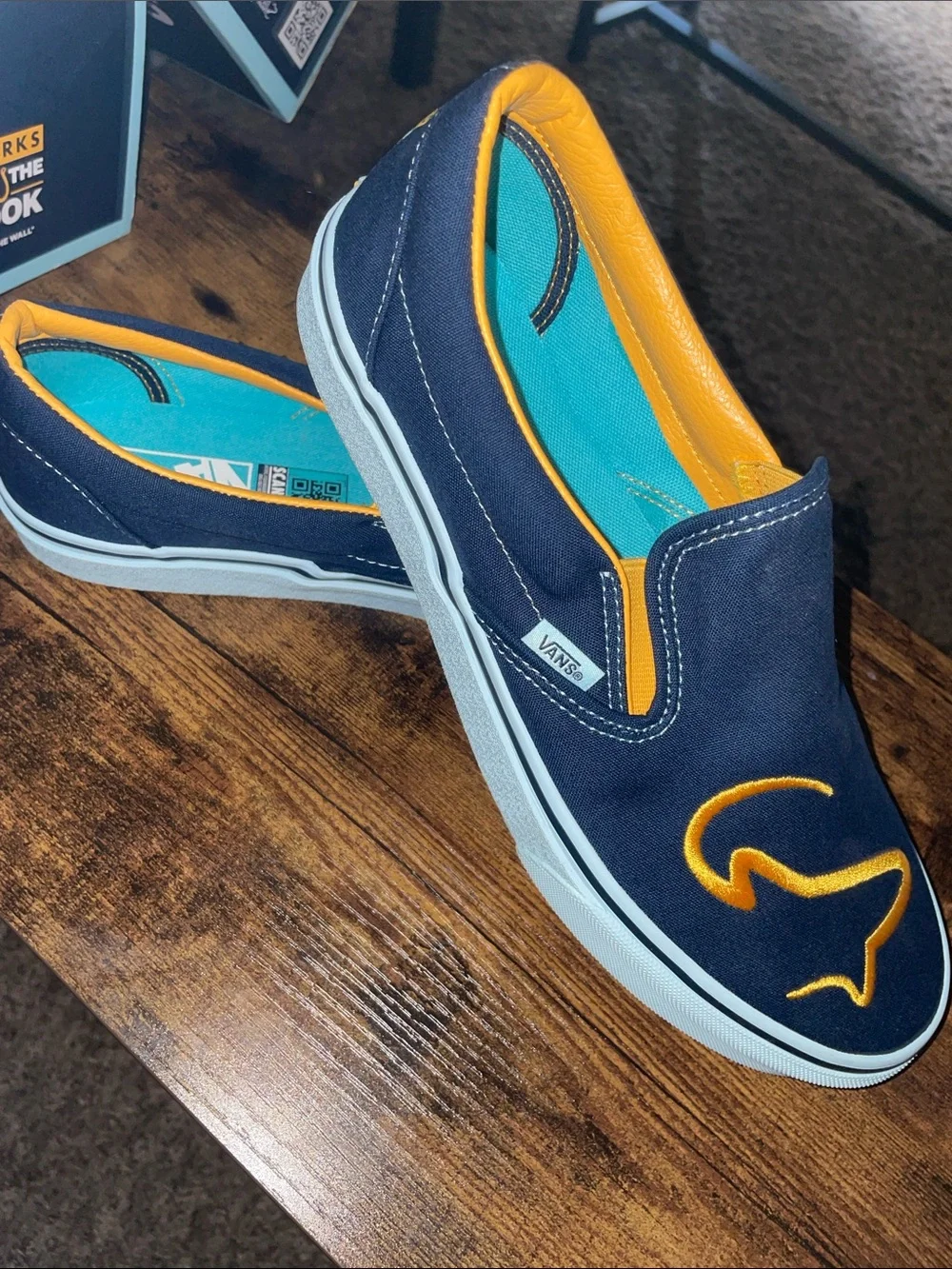 Vans Men’s Navy Canvas Slip-On with Yellow Details